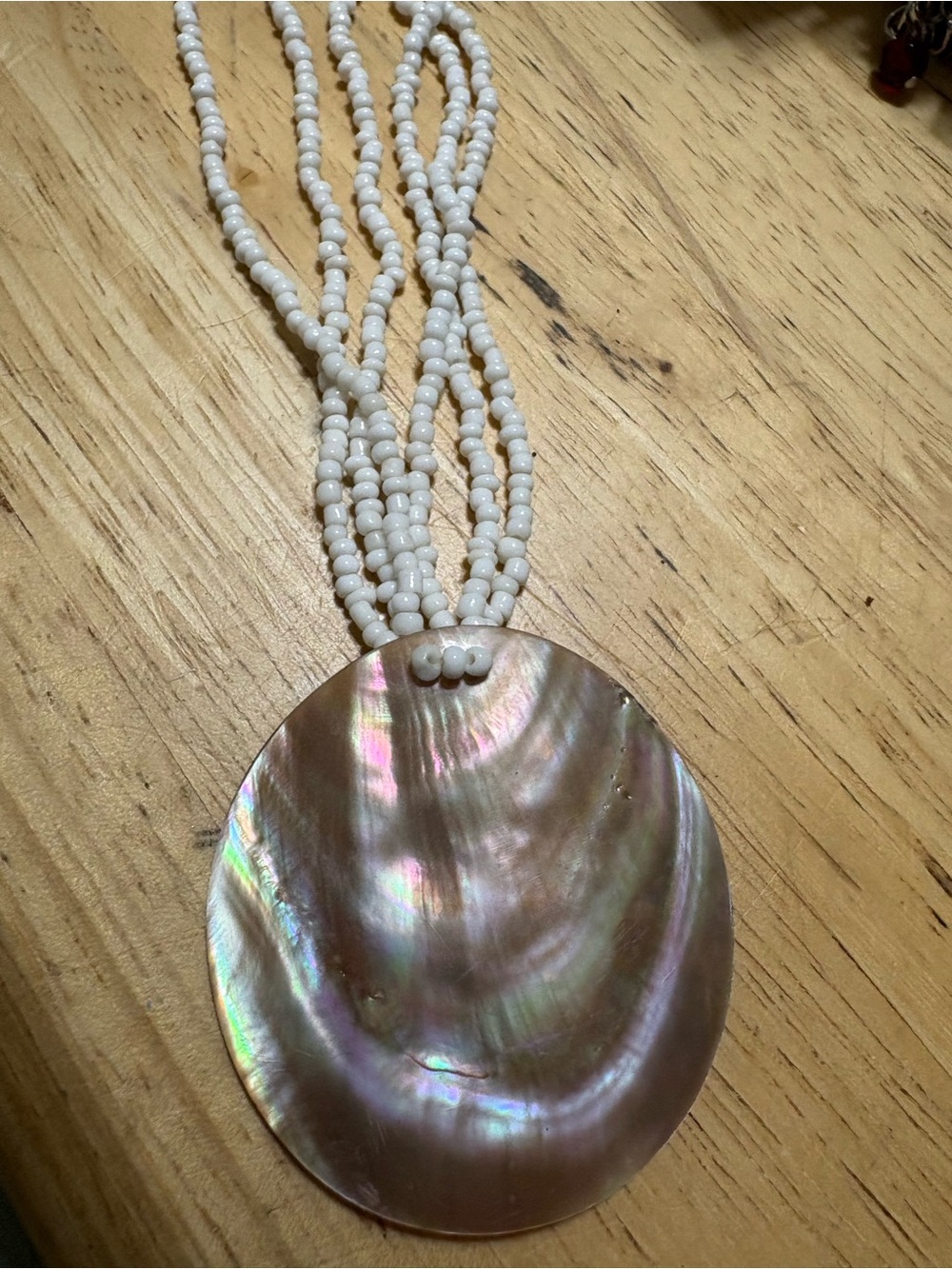 N2 - Gorgeous Large White Beaded Necklace with Iridescent MOP Shell Choker